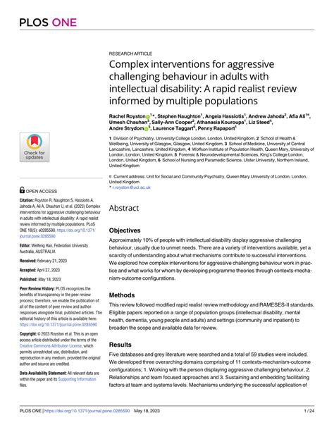 Pdf Complex Interventions For Aggressive Challenging Behaviour In Adults With Intellectual