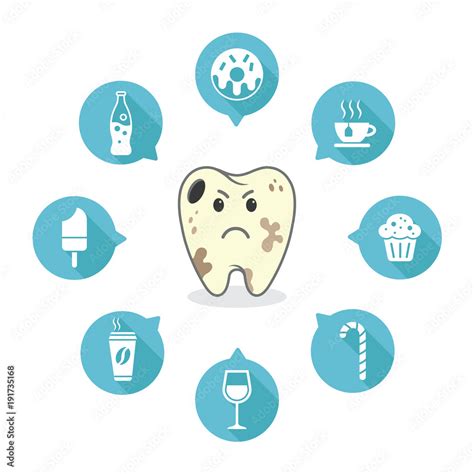 Dental Cartoon Vector Tooth With Icons Stock Vector Adobe Stock