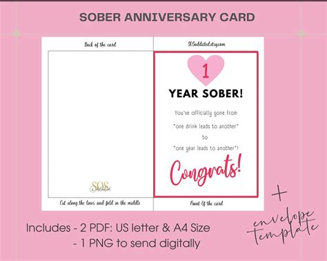 Year Sober Printable Card Digital Sobriety Card Soberversary Etsy