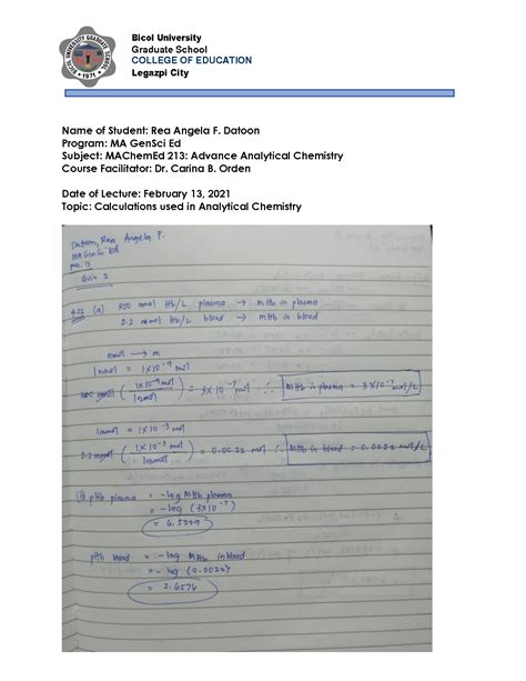 Solution Calculations Used In Analytical Chemistry Studypool