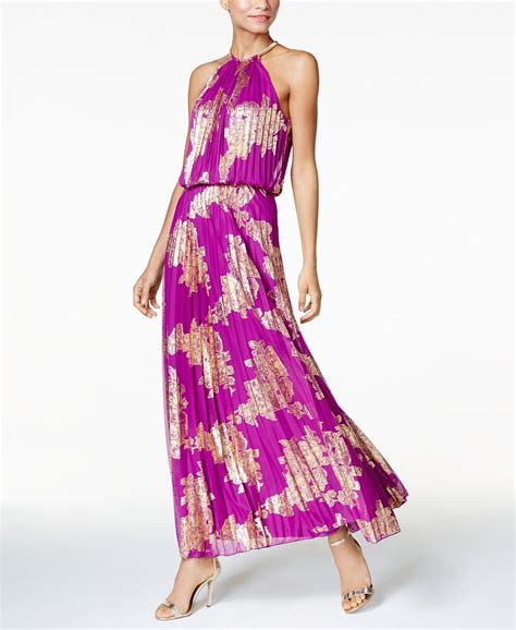 MSK Metallic Print Pleated Blouson Gown Macy S Gorgeous Dresses