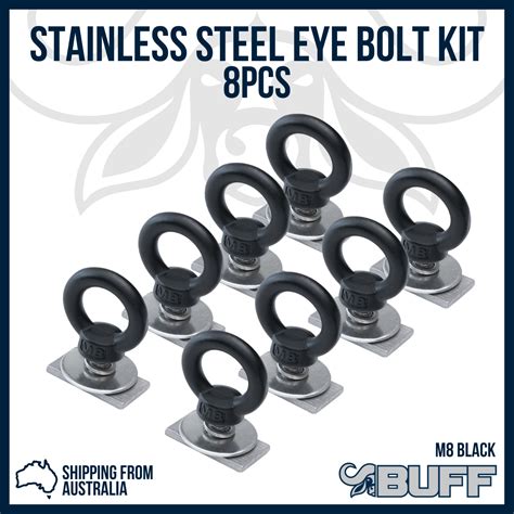 Eye Bolt Kit Black Powder Coated M8 4mm Channel Nut 8 Pack Polishup