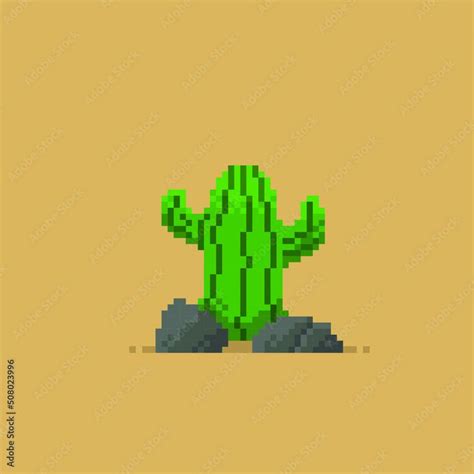 Cactus Tree In Pixel Art Style Stock Vector