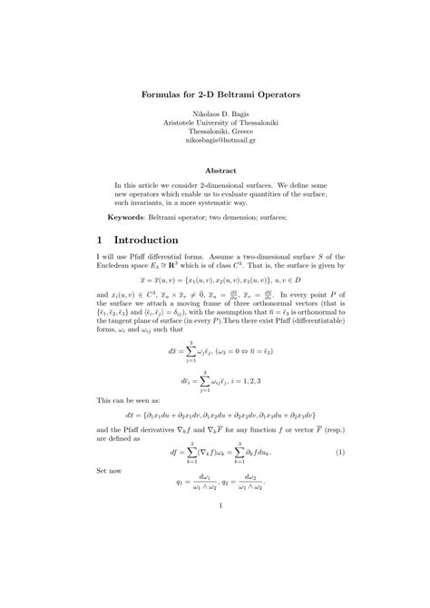 Pdf Formulas For 2 D Beltrami Operators