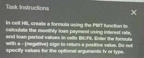 Solved Task Instructions х In Cell H6 Create A Formula