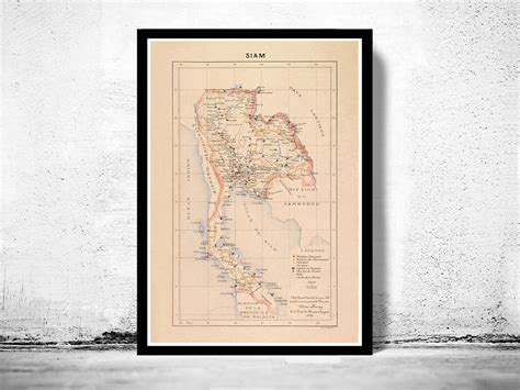 Old Map Of Thailand Old Siam 1889 Vintage Map Wall Map Print Vintage