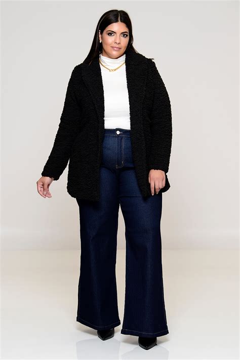 Casaco Plus Size Preto Sherpa Vk Moda Plus Size