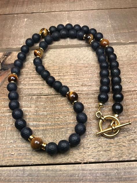 Mens Beaded Necklace Mens Necklace Onyx Necklace Beaded Necklace