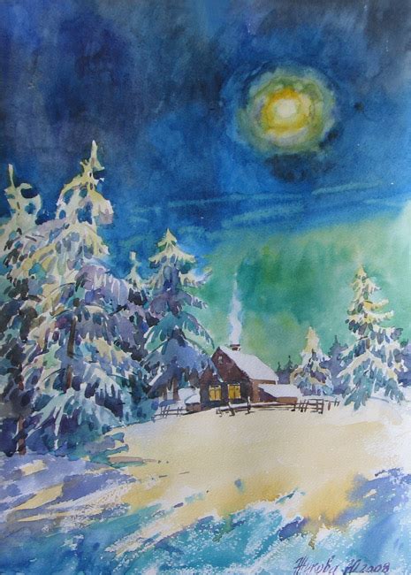 ЖивописьЗимний пейзажАкварель Новогодняя сказкаpaintingwinter