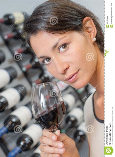 Brunette Smelling Glass Wine Stock Photo Image Of Lifestyle People