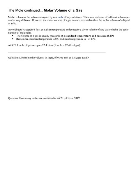 Molar Volume Notes I Just Need To Upload These Documents In