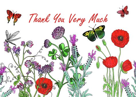 Thank You Very Much Card Watercolor Flowers And Butterflies Painting by Irina Sztukowski - Pixels