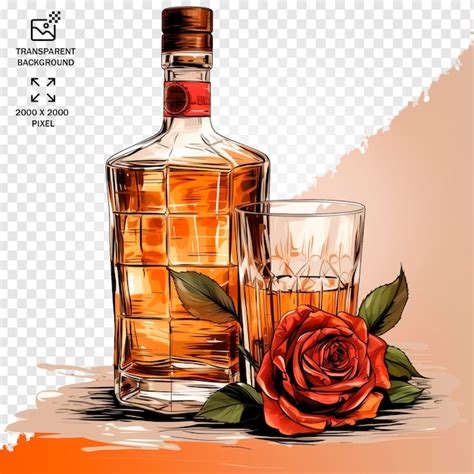 Premium Psd Whiskey Bottle Glass Clipart Png Watercolor Drink