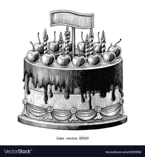 Cake Hand Drawing Vintage Clip Art Isolated Vector Image