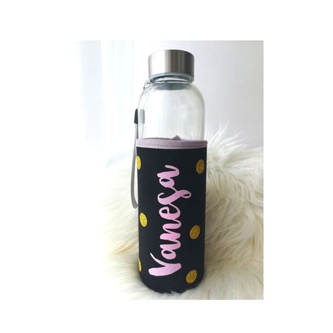 Glass Water Bottle Personalised Water Bottle Neoprene Etsy Glass Water Bottle Bottle