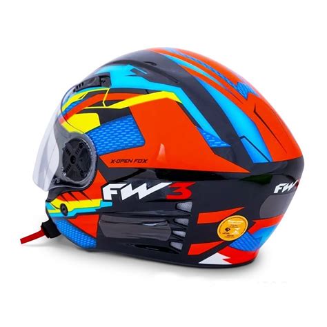 Capacete FW3 X Open Up Fox Laranja Azul Amarelo Aberto C Viseira Solar