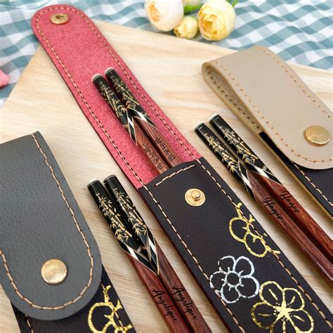 Personalized Rosewood Chopsticks With Leather Pouch Japanese