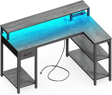 Superjare L Shaped Computer Desk With Power Outlets Led Strips