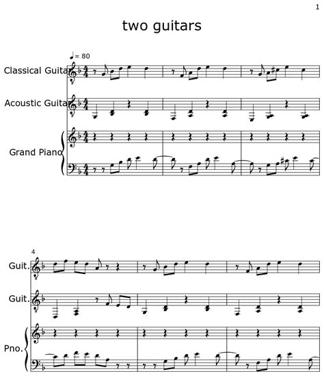 Two Guitars Sheet Music For Classical Guitar Acoustic Guitar Piano