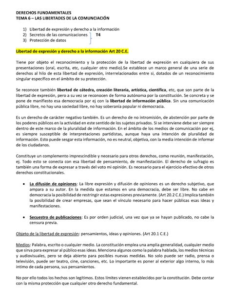 Tema Consti Apuntes Derechos Fundamentales Tema Las