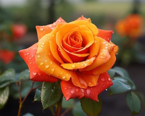 Premium Ai Image An Orange Rose With Water Droplets On It