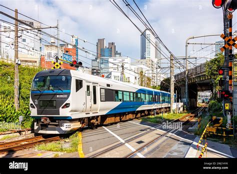 Japan Rail Jr East Regional Train On The Saikyo Line Near Yoyogi In