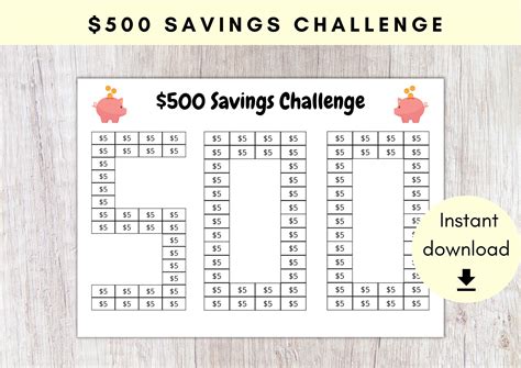 Dollar Savings Challenge Dollar Bill Savings Printable