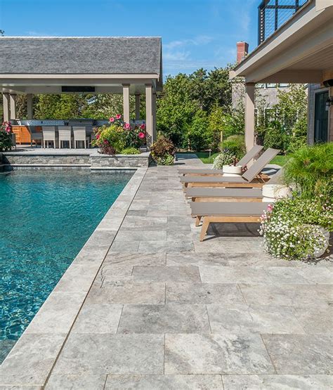 Silver Travertine Pavers Pools Patios Backyard Pool Landscaping