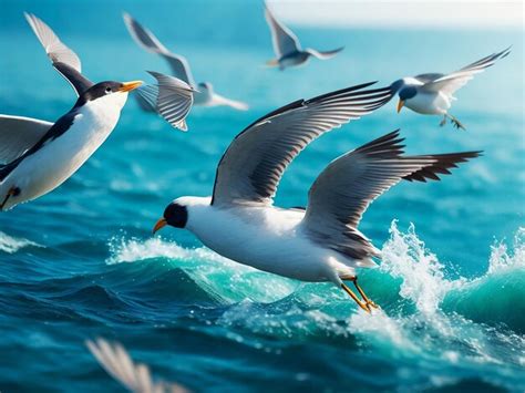 Premium Ai Image Beautiful Birds Flying On The Sea Background