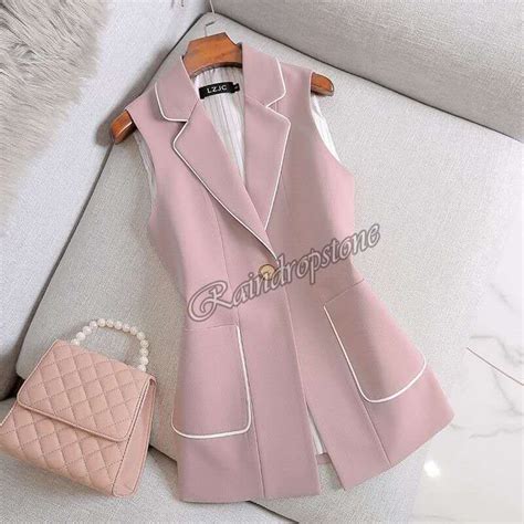 Office Lady Pink Long Vest Women Single Button Slim Waistcoat V Neck