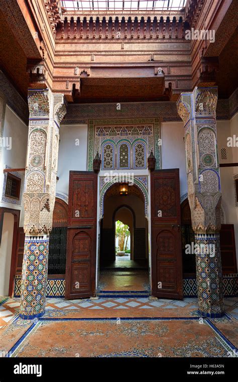 Arabesque Moorish Plasterwork Column Capitals And Zellij Tiles Of The