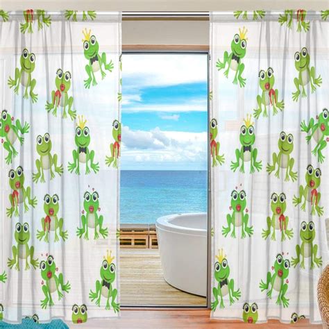 Dreamtimes Sheer Curtains 2 Pcs Colorful Cute Frogs Gauze Door And