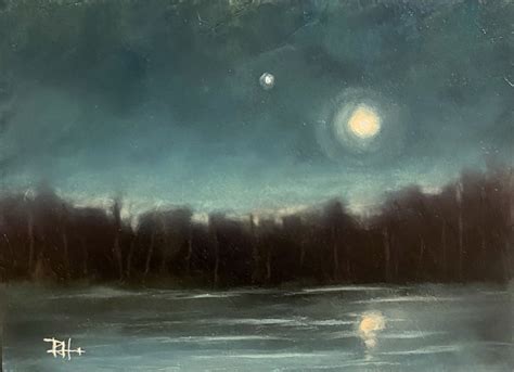 Night Sky Full Moon Tonalism Original Oil Painting Nocturne Tonalist