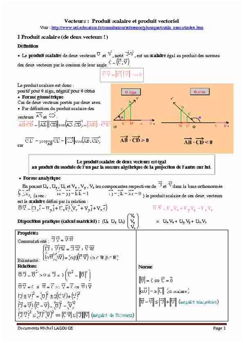 PDF Vecteurs Produit Scalaire Et Produit Vectoriel I Produit