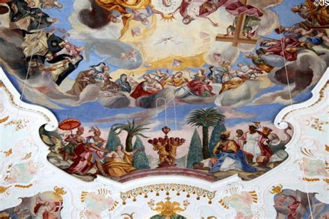 Four continents ceiling mural at Liebfrauenkirche Günzburg Germany