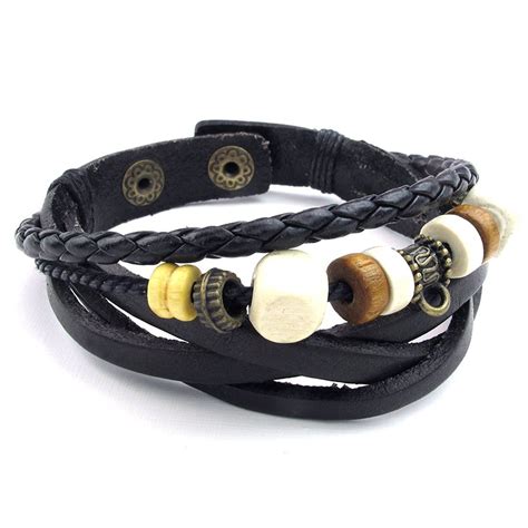 TEMEGO Leather Rope Braided Bracelet Black