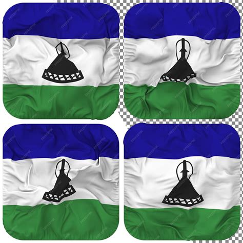 Premium Psd Lesotho Flag Squire Shape Isolated Different Waving Style Bump Texture 3d Rendering