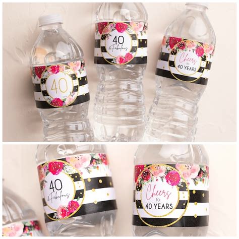 40th Birthday Party Water Bottle Labels Waterproof Self Stick Labels 40 And Fabulous Cheers