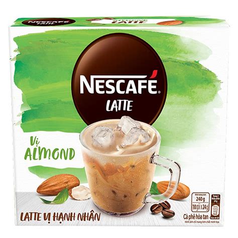 Cà phê hòa tan Nescafé Latte sữa hạt vị hạnh nhân Hộp 10 gói x 24g