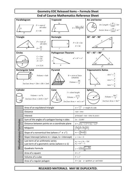 Geometry Formula Sheet Pdf