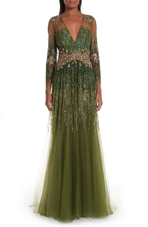 Pamella Roland Crystal Embellished A Line Gown Nordstrom Green