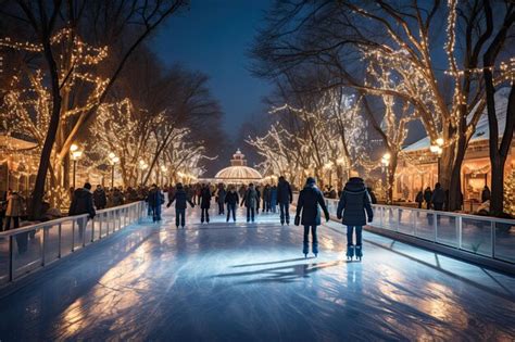 Premium AI Image | People walking and skating on Christmas ice rink at ...