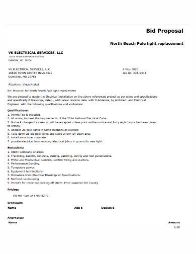 Free Electrical Bid Proposal Samples In Ms Word Google Docs