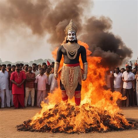 Premium AI Image | Dussehra Festival Ravan Dahan Burning