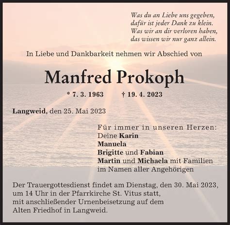 Traueranzeigen Von Manfred Prokoph Augsburger Allgemeine Zeitung