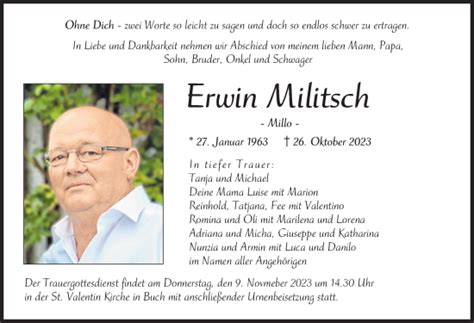 Traueranzeigen Von Erwin Militsch Allg Uer Zeitung