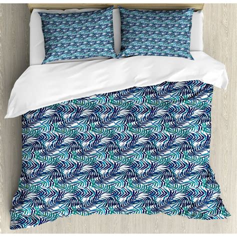 Palm Leaf Queen Size Duvet Cover Set Watercolor Pattern With Various