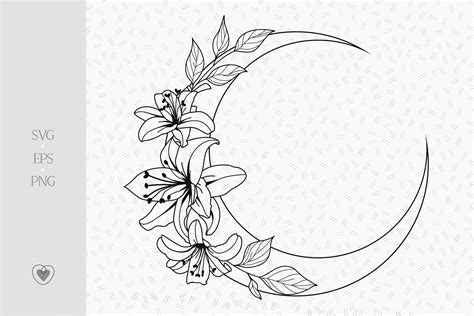 Digital File Crescent Moon Svg Moon Monogram Moon With Flower Svg Laser Cut Floral Moon Svg