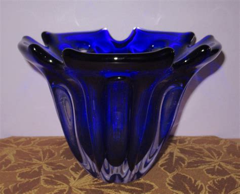 Large Vintage Heavy Cobalt Blue Art Glass Bowl Etsy