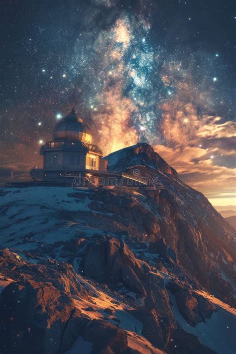 A Majestic Observatory Stands Atop A Snow Covered Mountain Peak Under A